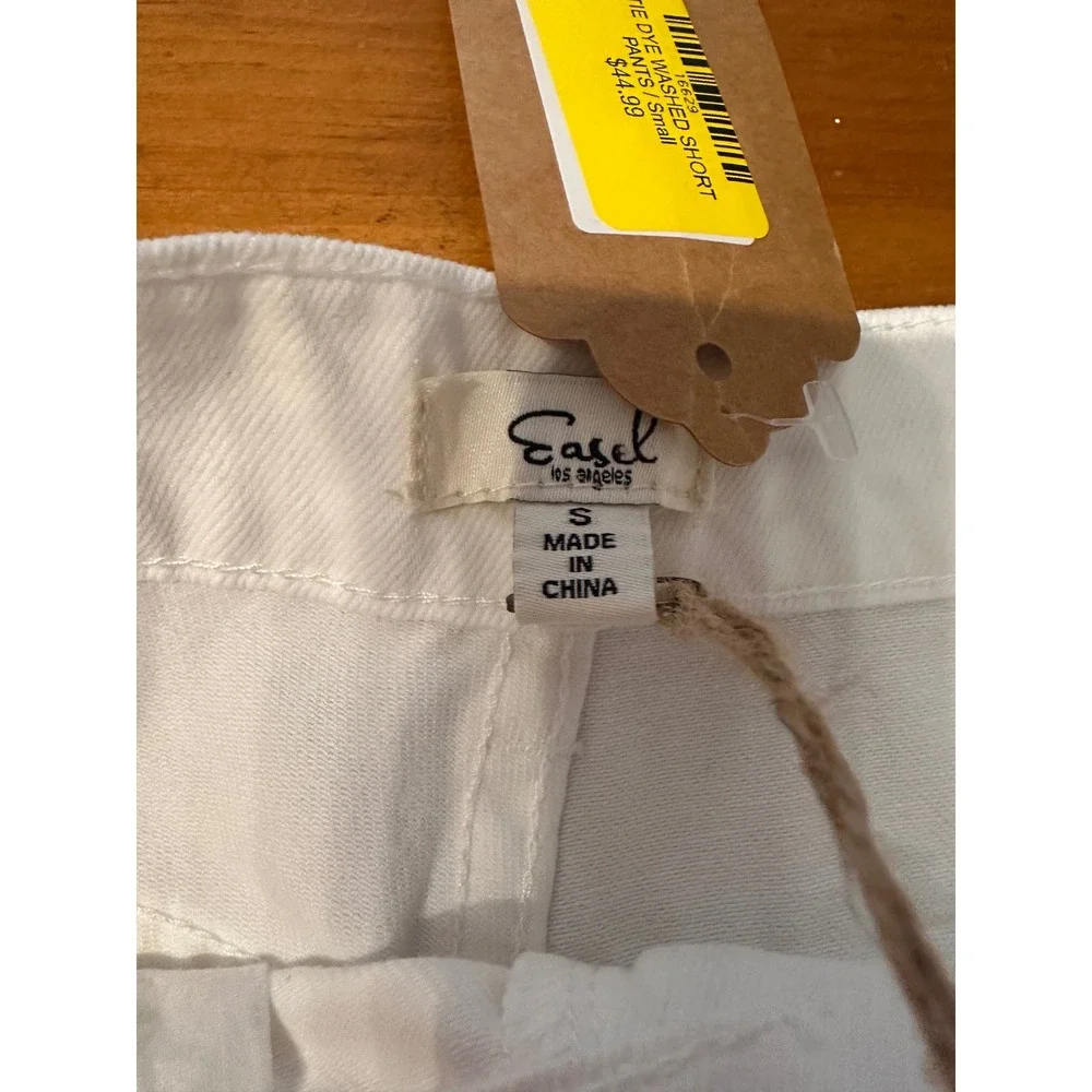 Easel Los Angeles White Tie Dye Sunburst Bermuda Denim Shorts Small NWT